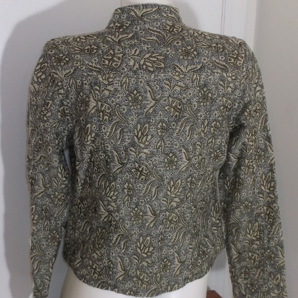 Chico's Grey Gold Tan Brocade Crop Jacket 0 Small - Picture 3 of 4